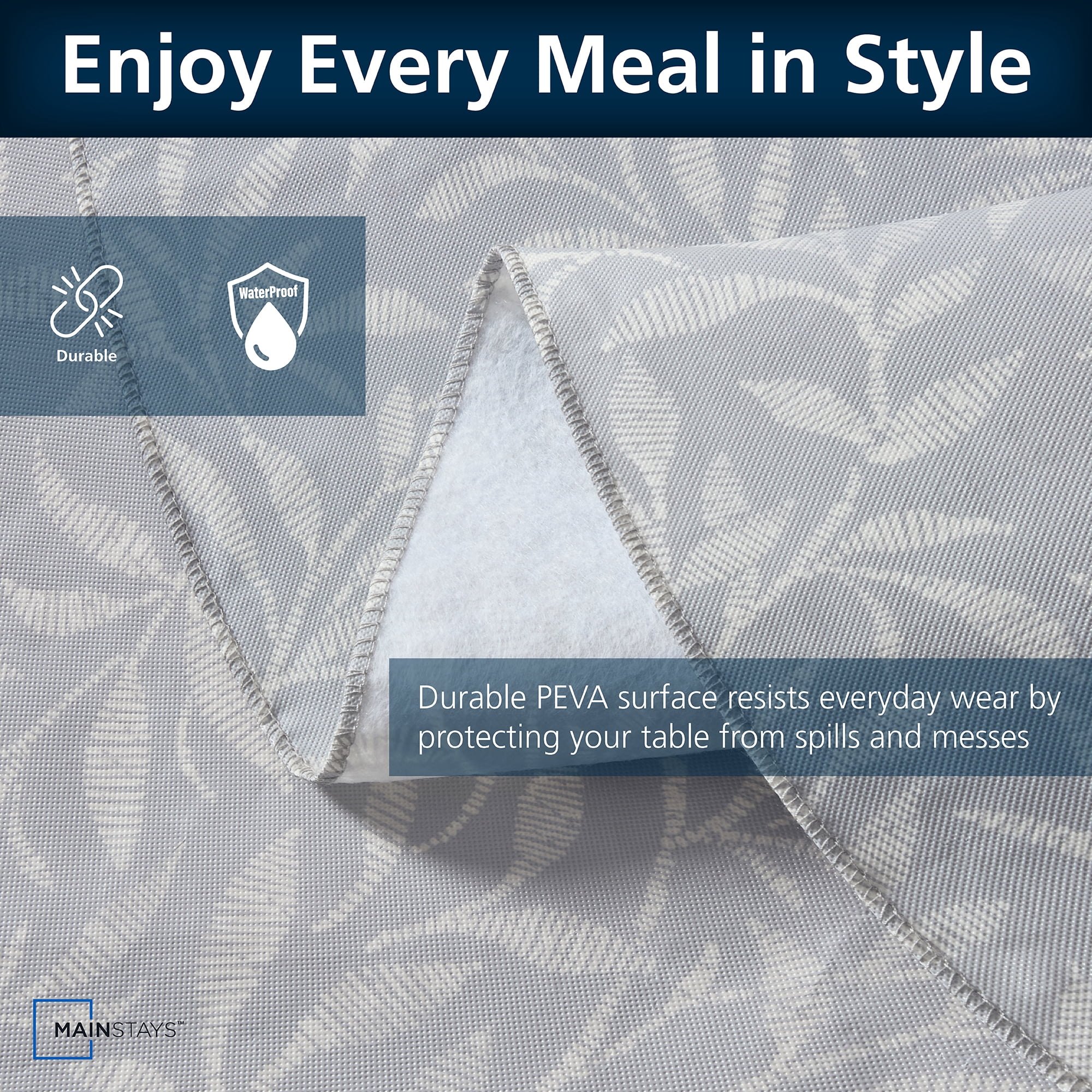 Mainstays PEVA Everyday, Indoor & Outdoor Tablecloth 70" Round, Grey Leaf
