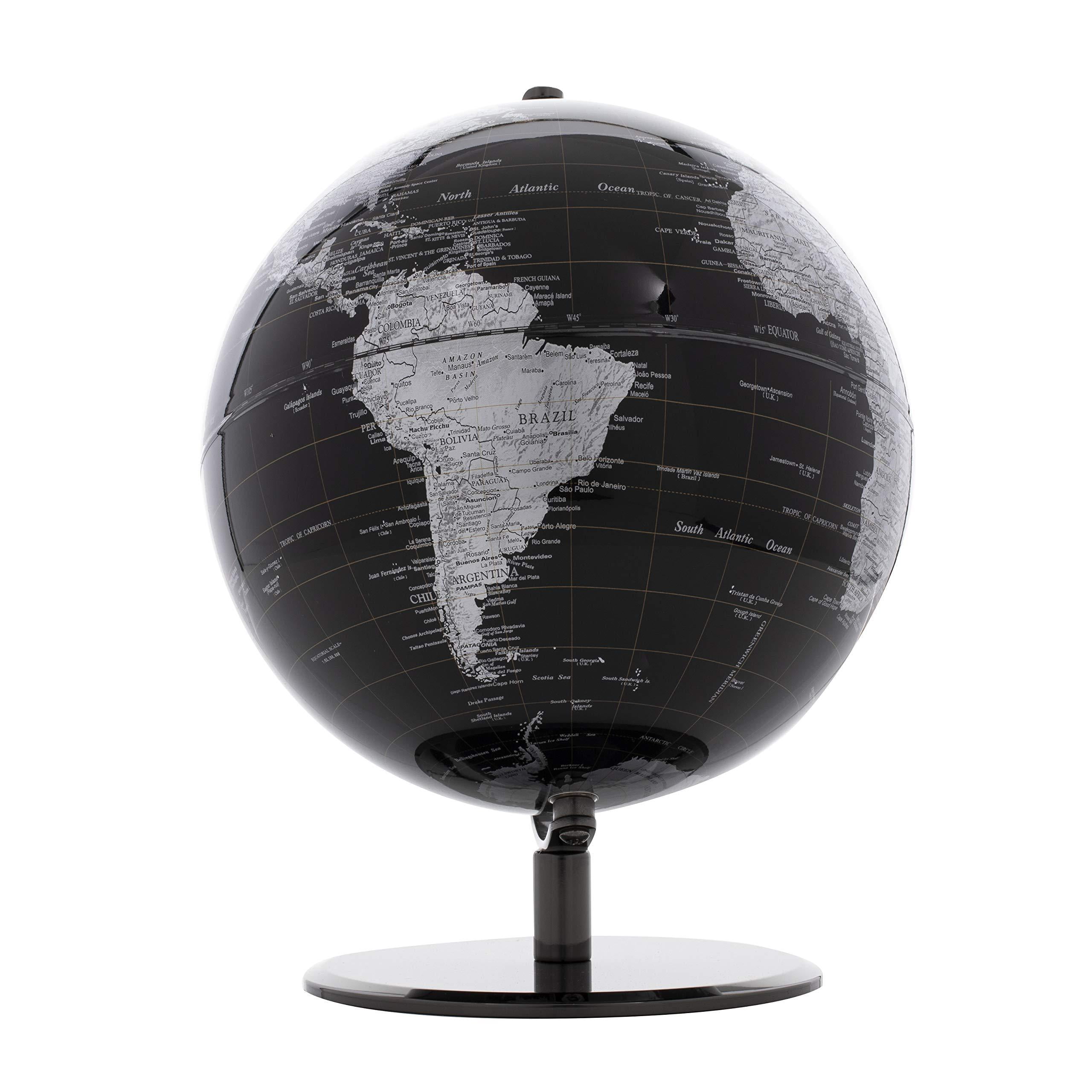 9.5 Black Torre & Tagus Latitude World Desk Globe 9.5 Inch with Chrome Metal Base Stand for Home Office Classroom Living Room Mantle Centerpiece