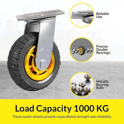 6" Heavy Duty Swivel Casters (4-Pack) - Rubber Wheels w/Mounting Plate