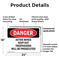thumbnail image 2 of (2 Pack) Active Mines Keep Out Trespassers OSHA Danger Sign 24 Inch X 18 Inch Plastic Sign, Weather Resistant, UV Protected for Workplace, Business, and Construction Site, Made in the, 2 of 8