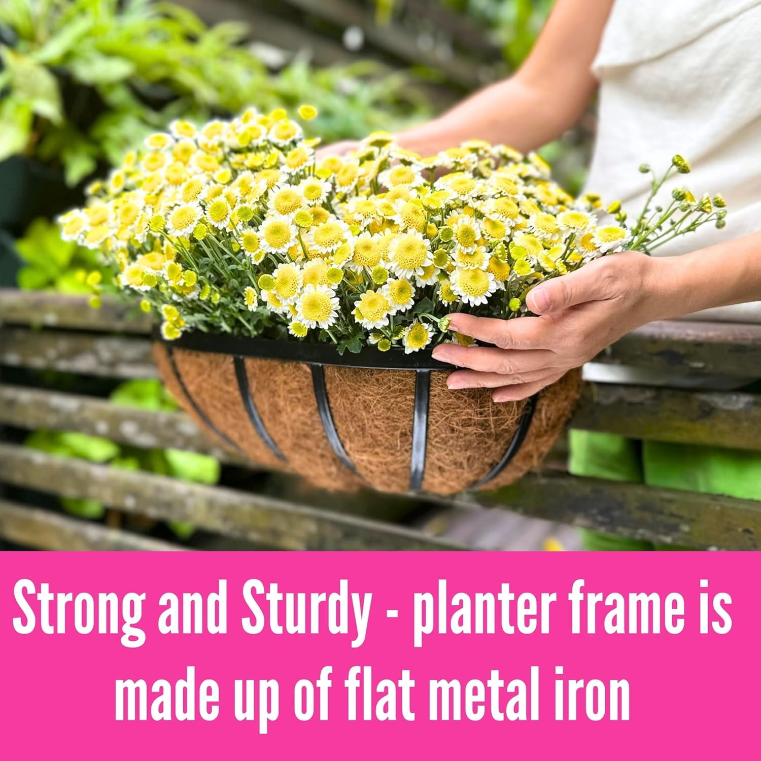Wall Planters - 16 Inch, 2 Pack Deck Railing Planter Boxes for Outdoor Plants, Window Flower Box with Coco Liners Metal Horse Troughs Fence Balcony Garden Herb Pot Patio Porch Over Rail