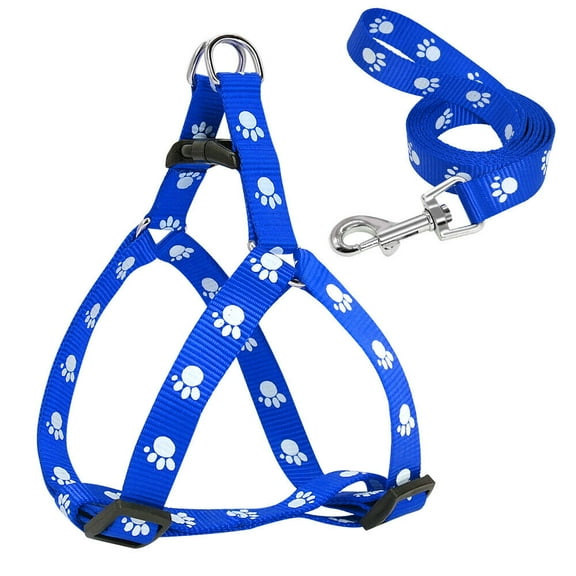 Paw Print Step In Dog Harness and Walking Leash set Adjustable Cute Nylon for Small Medium Dogs Chihuahua