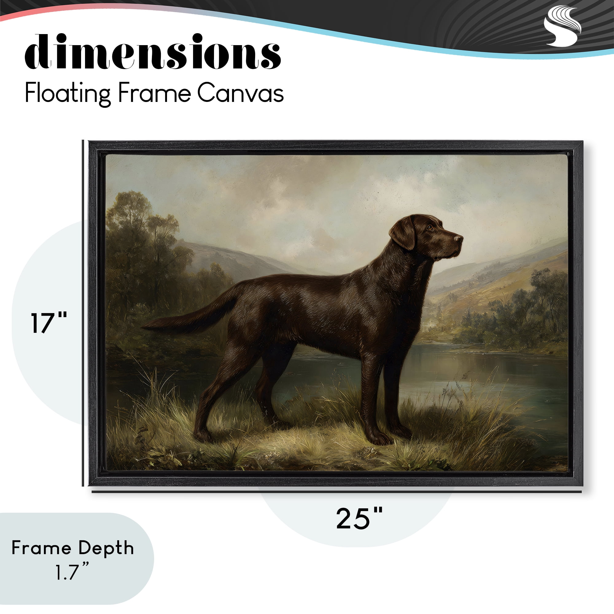 Stupell Industries On Alert Hunting Dog Black Framed Floater Canvas Wall Art, design by Petal Prints Design