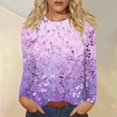 thumbnail image 2 of WTOBBY Women's Casual Floral Print Round Neck Long Sleeve T-shirt Top Fashion Wear Comfortable Soft Fabric Breathable Material Daily Outfit Stretch Fit for Versatile Use,Light Purple 2XL, 2 of 5