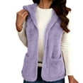thumbnail image 2 of Womens Fuzzy Fleece Vest Sleeveless Open Front Hooded Vests Zip Up Sherpa Vest Jacket Faux Fur Warm Winter Jacket Running Vest with Pockets, 2 of 7
