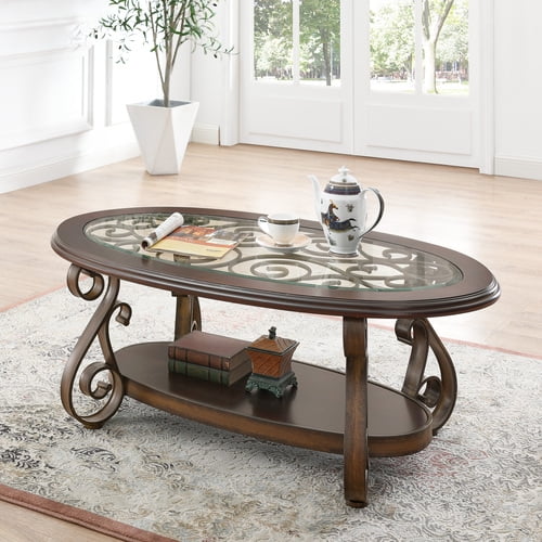 retro wood and glass coffee table