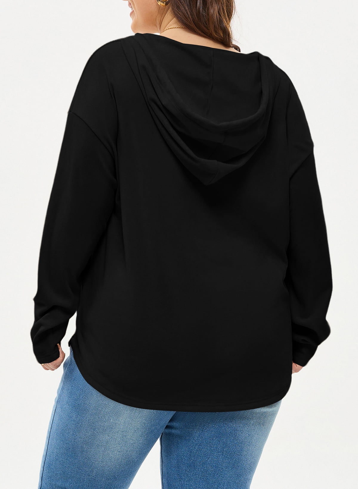 SHEWIN Sweatshirt for Women Plus Size Hooded Sweatshirts Fleece Sweatshirt V Neck Drawstring Long Sleeve Hoodie Pullover Tops for Fall 2025 Black 3X