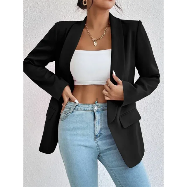 Women's Office Lightweight Loose Fit Solid Color Blazer Notch Collar Long Sleeve