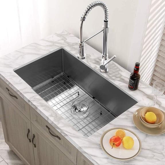 Kitchen Sink, MENSARJOR 32'' x 19'' Undermount Single Bowl 16 Gauge Stainless Steel Kitchen Sink with Accessories