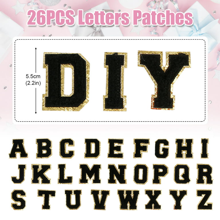 VILLCASE 26pcs Iron on Letters Iron on Embroidery Letters self Adhesive  Letters Initial Stickers Fabric Letters Stick on Letters for Fabric Iron on