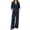 Navy, variant on EazyTech Women 2 Piece Long Sleeve V Neck Top Matching Wide Leg Lounge Pants Beach Vacation Outfits Summer Pajamas