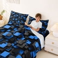 thumbnail image 3 of Homewish Navy Futuristic Cubes Queen Sheets,Contemporary Artwork Queen Sheet Sets,4-Piece,1 Flat Sheet, 1 Fitted Sheet and 2 Pillowcases, 3 of 6