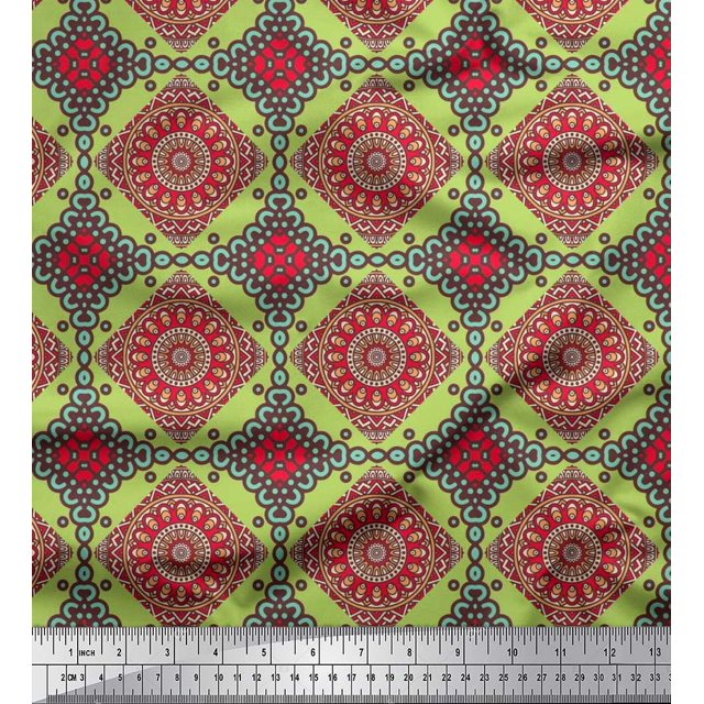 Soimoi Poly Georgette Fabric Floral Mandala Decor Fabric Printed Yard 42 Inch Wide