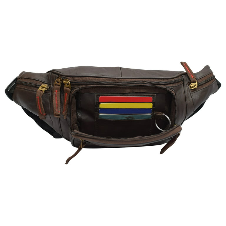 Genuine Leather Fanny Pack Front Pocket RFID Travel Outdoor Hiking