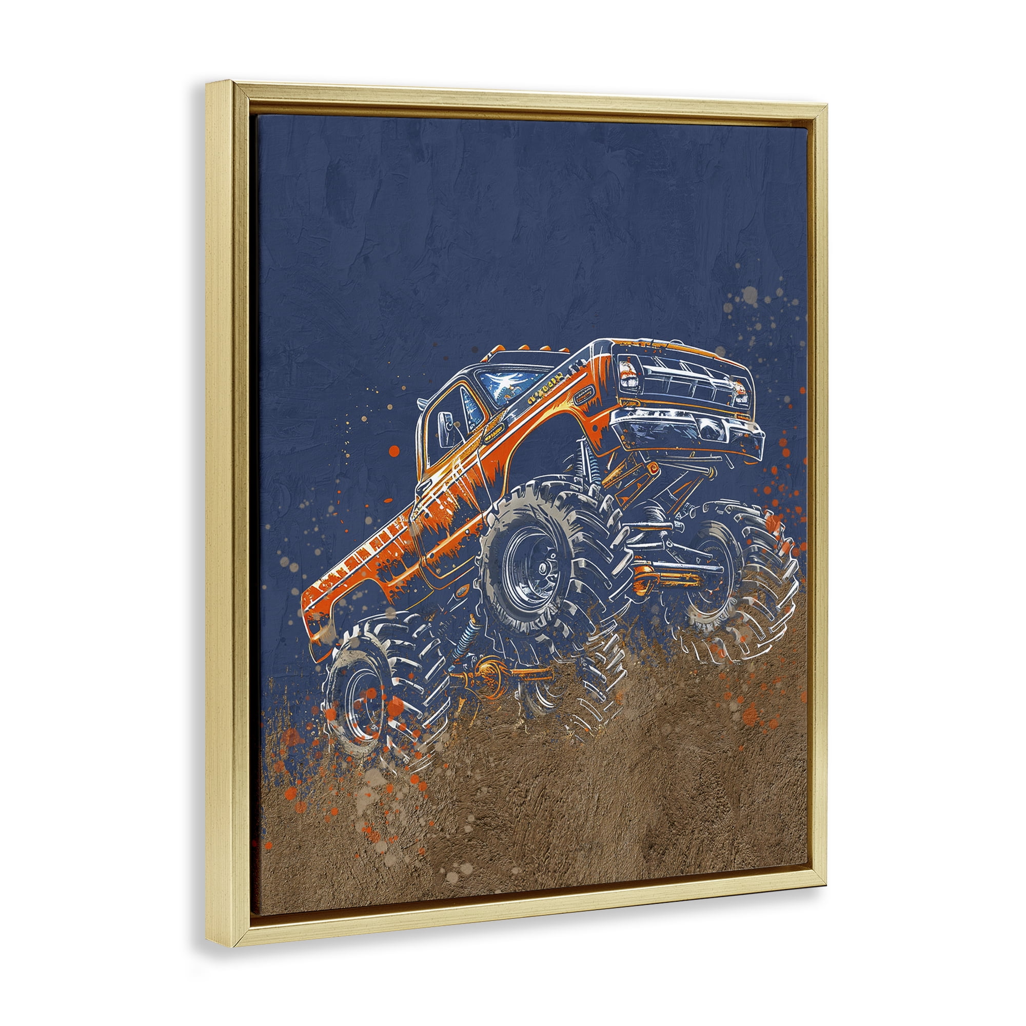 My Jam Monster Truck Gold Framed Floater Canvas Wall Art, design by Kim Allen