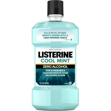 Listerine Zero Alcohol Mouthwash, Alcohol-Free Oral Rinse to Kill 99% of Germs That Cause Bad Breath for Fresh Breath & Clean Mouth, Less Intense Taste, Cool Mint Flavor, 1 L