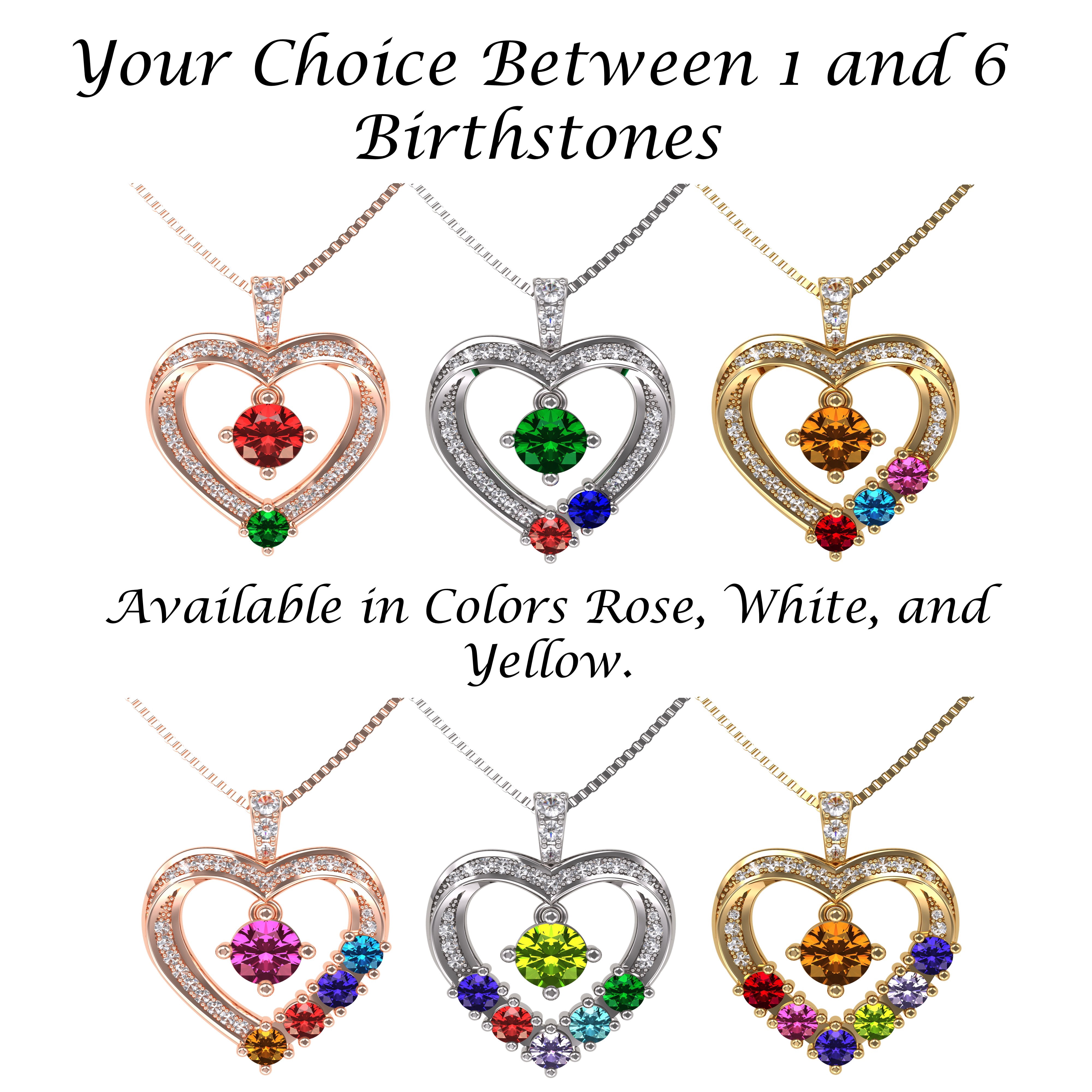 Nana Heart 1-6 Birthstone Mother & Child Necklace with Chain for Women - Rose Gold Plated, Stone 3