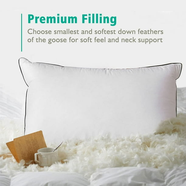 SURJDE Goose Feather Down Pillows 2 Pack Soft Bed Pillows for Sleeping 100 Organic Cotton King Size Hotel Quality Pillows Insert for Stomach Back Sleepers Walmart