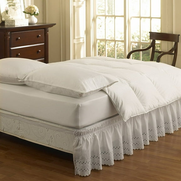 WRAP AROUND EYELET LACE BED SKIRT DUST RUFFLE, 14" DROP, QUEEN/KING, BEIGE