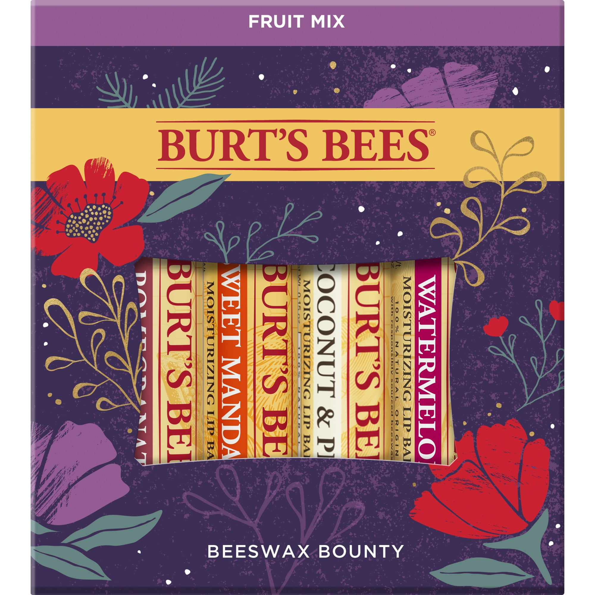 Burt's Bees Beeswax Bounty Fruit Mix Lip Balm Holiday Gift Set, 4 Lip Balms