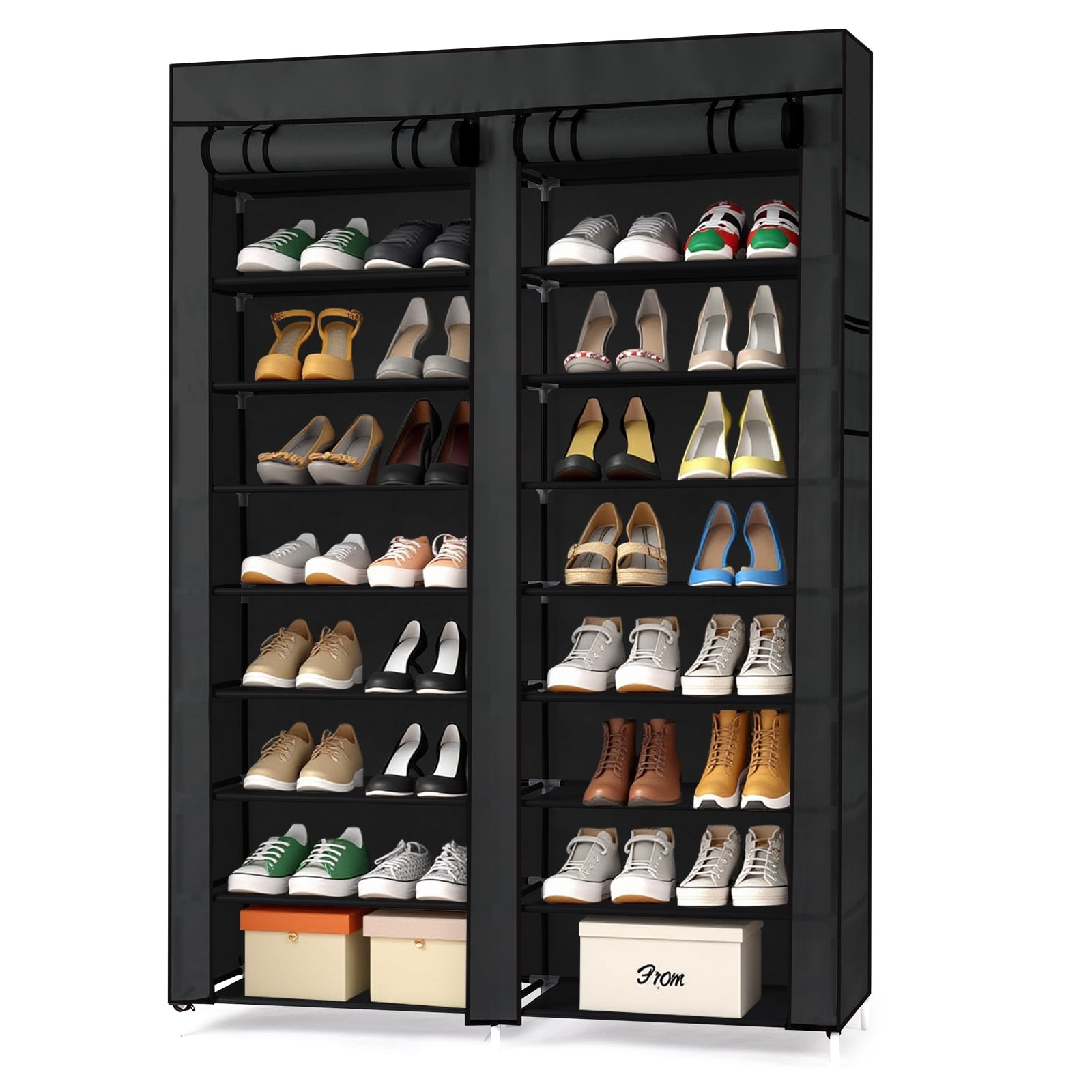 Ktaxon Shoe Rack Storage Organizer, 10 Tiers Double Row Portable Nonwoven Fabric Cover Shoe Rack Holds up to 40 Pairs, Black