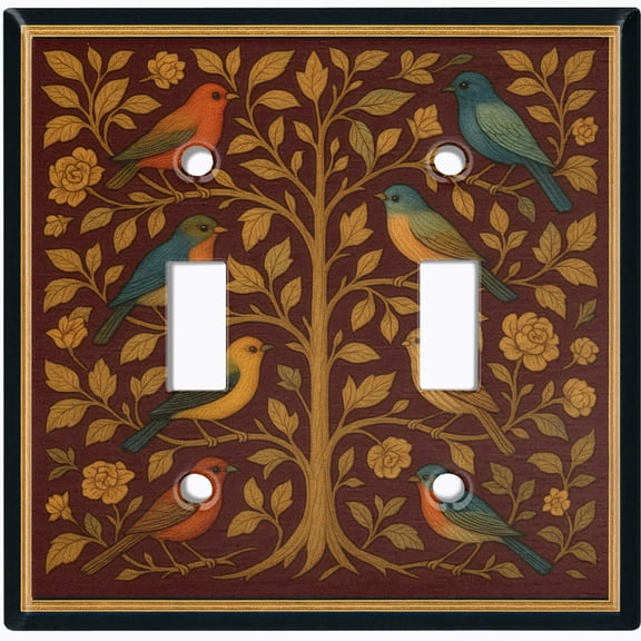 Metal Light Switch Wall Plate Outlet Cover (Printed Image of Birds on Tree - Double Toggle)