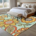 thumbnail image 4 of Teal Green Boho Floral Area Rugs 6'x9', Washable Small Throw Rugs for Kitchen Dining room, Vintage Abstract Art Ethnic Flowers Indoor Outdoor Rug Non-Slip Low Pile Carpet Runner Reversible Floor Mats, 4 of 8