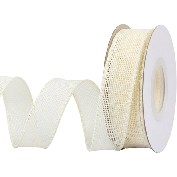 Joycrosso Burlap Wired Edge Ribbon 1 inch x 10 Yards, Ivory, Ideal for Crafting, Gift Wrapping, Wreath, Christmas Tree, and Rustic Wedding Decorations