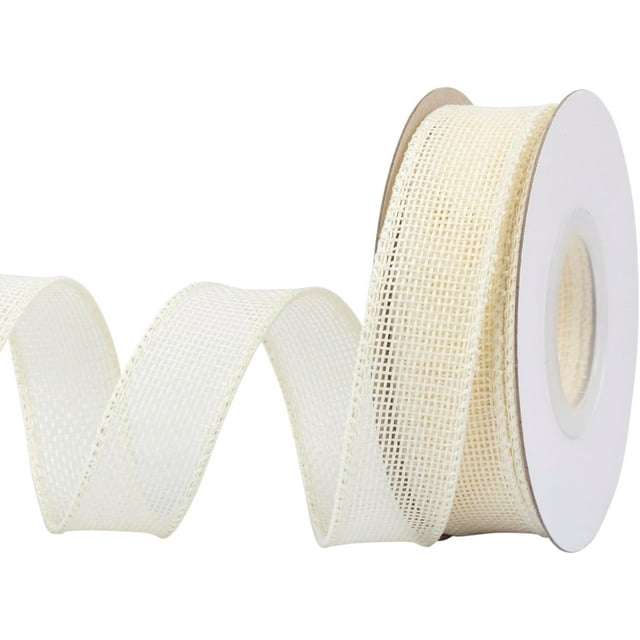 Joycrosso Burlap Wired Edge Ribbon 1 inch x 10 Yards, Ivory, Ideal for Crafting, Gift Wrapping, Wreath, Christmas Tree, and Rustic Wedding Decorations