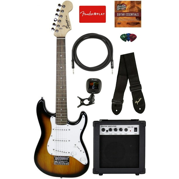 Fender Squier Mini Strat Electric Guitar Brown Sunburst w/ Amplifier