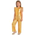 thumbnail image 3 of Aiihoo Kids Girls Metallic Disco Jazz Dance Outfit Tassels Cap Sleeves Sparkly Sequin Vest with Pants for Hippie Hip Hop Street Dancing Gold 10, 3 of 7