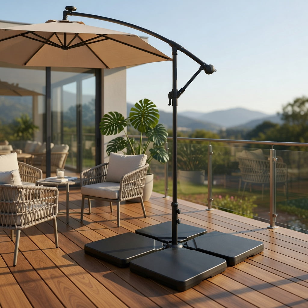 Resenkos Outdoor Umbrella Base, 4 Pieces 13L Cantilever Offset Patio Umbrella Base with Easy-Fill Spouts, Black
