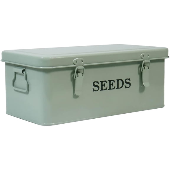 Pethiy Moisture-Proof Seed Storage Box, 4-Compartment Metal Organizer with Safety Lock, Lightweight Airtight Container for Garden Seed Packets & Envelopes - Green