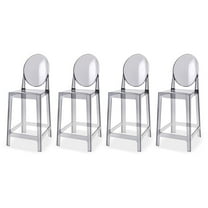 2xhome Set of 4 25" Seat Height Smoke Contemporary Modern Glam Barstool Modern Ghost Chair Ghost Stool Side Chairs Molded Plastic Bar Stool Counter No Arms Lounge Kitchen With Back
