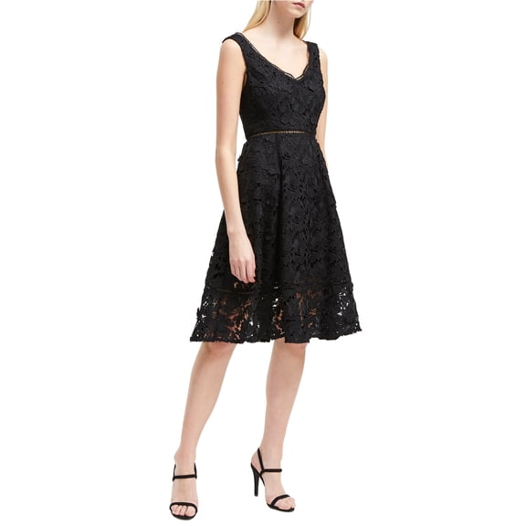 French Connection Womens Lace Fit & Flare Dress, Black, 6
