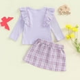 thumbnail image 6 of Zshosam Toddler Girl Clothes Fall Toddler Girl Outfits Ruffled Long Sleeve Top Plaid Tweed Skirt Set Fall Winter Girls Clothes Size 18 24 Months,(Light Purple 18-24 Months), 6 of 7