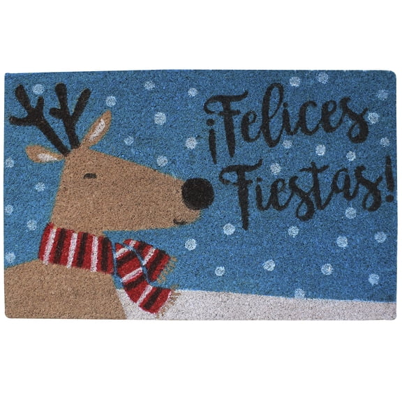Holiday Printed Coir Doormat Christmas Welcome Mat, Outdoor/Indoor Rug Durable, Long Lasting Feliz Fiesta 18"x28"-Felices Fiesta Reindeer