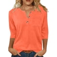 thumbnail image 2 of Babysbule Women's Henley V Neck 3/4 Sleeve T Shirt, Casual Button Placket Loose Solid Top for Daily Work School, 2 of 6