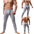 thumbnail image 2 of ALSLIAO - Mallas de compresión de seda fina para hombre, pantalones largos, ropa interior, color gris, talla 2XL, 2 of 8