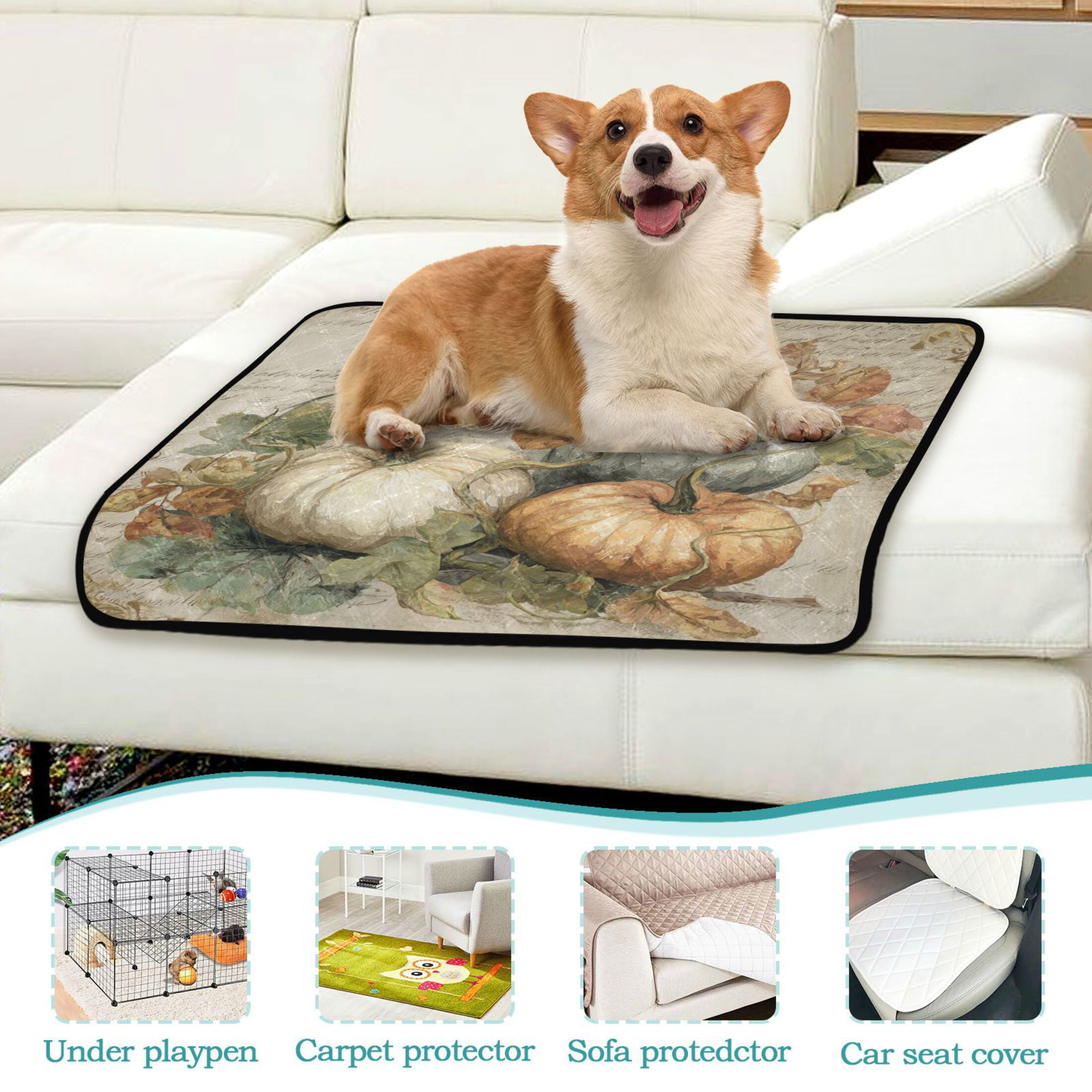 Qxltty Fall Pumpkin Maple Leaf Cat litter Pads Pet Set of 2 Diaper Mats Center Anti-leakage Layer Absorbent Soft and Comfortable