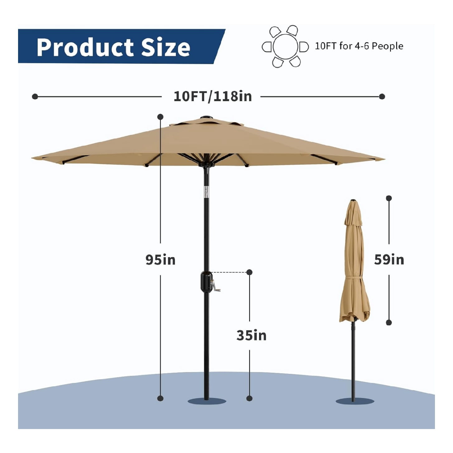 Home Outdoor 10ft Patio Umbrella, Table Umbrella Patio with Crank Lift & Push Button Tilt, 8 Sturdy Ribs Table Umbrella, Market Umbrella Sturdy Ribs UV Protection Waterproof for GardenYard, Deck, Pool