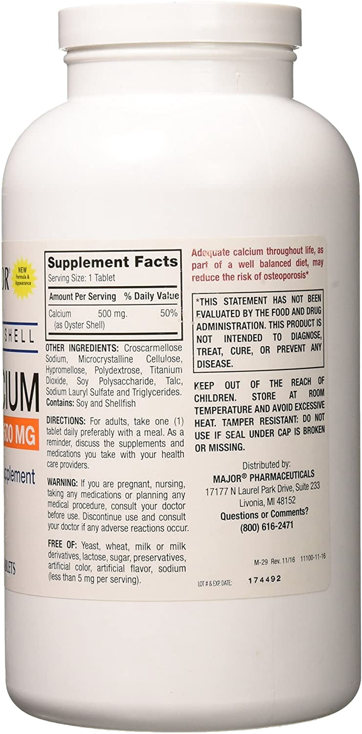 Oyster Shell Calcium Tablets, 500mg, 1000ct