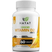 Hayat Vitamins Vegan Natural Vitamin D 2400 IU, D2, Certified Halal, 60 tablets