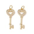 thumbnail image 2 of Brass Micro Pave Cubic Zirconia Pendants with Glass & Jump Ring 18K Gold Plated Cadmium Free & Nickel Free Heart Key Charms Clear 27x10.5x2mm Hole 3mm, 2 of 3