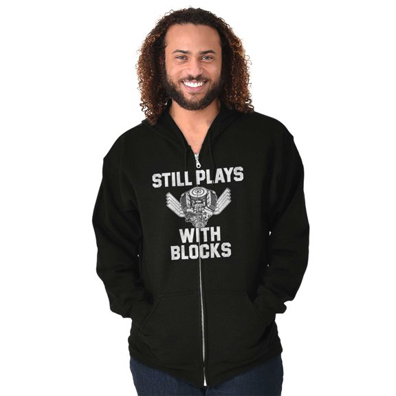 Still Plays With Blocks Mechanic Unisex Fleece Graphic Zip Up Hoodie Brisco Brands 2X