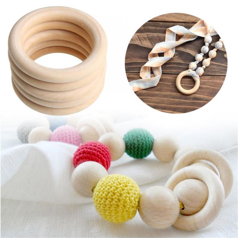 WALFRONT 10pcs Baby Infant Natural Wood Teething Ring Teether Toy Wooden Bracelet DIY Craft, Wood Teething Ring,Teething Ring
