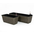 thumbnail image 2 of Benjara Wiki Self Watering Planter Set of 2, Hand Woven Rattan, Dark Gray Finish, 2 of 5