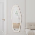 thumbnail image 3 of Full Length Mirror 63x24 Inches with Flannel Wrapped Wooden Frame, Irregular Wavy Design Shatterproof Tempered Glass Standing or Wall Mount Mirror for Bedroom Living Room Dressing Area, 3 of 7