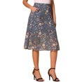 thumbnail image 4 of Falda midi A-Line de mujer INSPIRE CHIC con estampado floral de gasa, falda vintage de verano en gris y azul, 4 of 6
