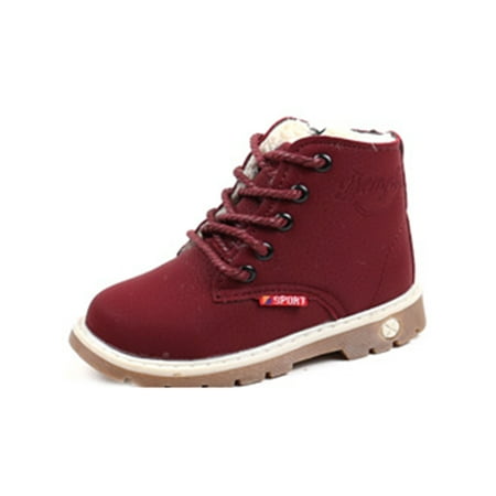 

Eloshman Girls Slip Resistant Zipper Combat Boots School Waterproof Chunky Heel Booties Outdoor Casual Round Toe Ankle Boot Wine Red 10C